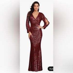 Amazon Burgundy Long Sleeve Sequin Dress